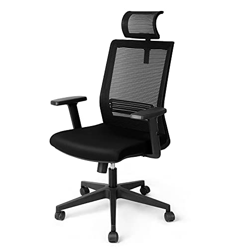 Besit Silla de Oficina Sillas Escritorio Ergonómica, Silla Giratoria Soporte Lumbar 20° Función de Balanceo, Ajustables Apoyabrazos Reposacabezas y Asiento, 135 kg