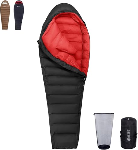 QEZER Saco de Dormir de Invierno -20 Grados, cálido Saco de Dormir de plumón para Clima frío...
