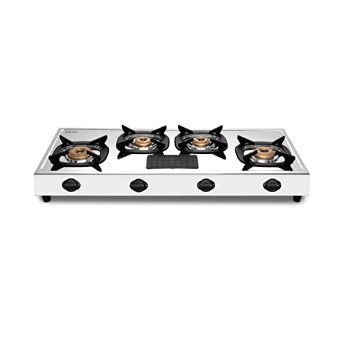 Surya Flame Force Gas Stove LPG Stove with Stainless Steel Pan Support Anti Skid Rubber Legs - 2 Years Complete Doorstep Warranty (4 Burner, 1)