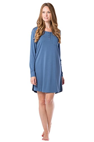 Fishers Finery Women's Henley Nightshirt; Long Sleeve; Above Knee (Blue, M)