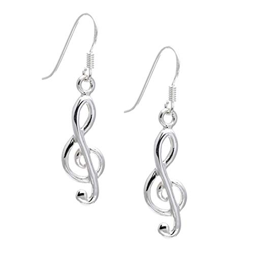 Silverly Femmes Argent Massif .925 Boucles d'Oreilles Note Clef de Musique Polies