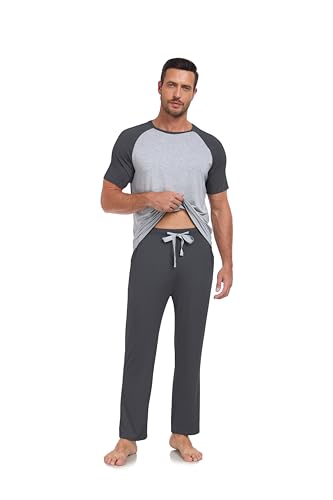 EA'S SECRET Men's Bamboo Rayon Pajama Sets Summer Lightweight Pajamas Soft Short Sleeve Lounge Sleepwear With Pocket