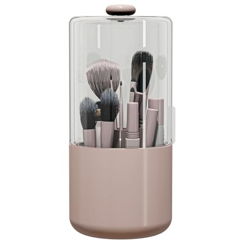 Zufudo Makeup Brush Holder with Dustproof Cover, Clear 360 Rotating