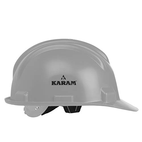 Image of KARAM PN501 Safety Helmet for Men Industrial and Construction Use| Manual Adjustment Type with Adjustable Chin Strap| Triple Corrugation and is Certified Safety Helmet Grey