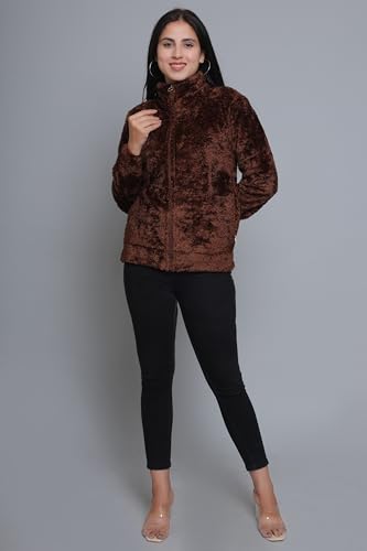 Image of Women's Ultra-Soft Plush Fleece Winter Jacket with High Neck & Full Front Zipper | Warm Cozy Fur Coat for Casual, Travel, Outdoor & Daily Cold Weather Wear