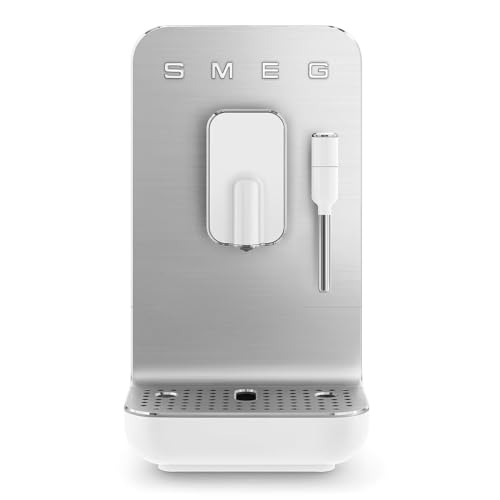 Smeg, Macchina da Caffè Espresso Automatica BCC12WHMEU, Lancia Vapore, Macinacaffè Integrato, Sistema Thermoblock, Serbatoio 1,4L, Cassetto Raccogligocce Rimovibile, Dimensioni Compatte, 1350W, Bianco