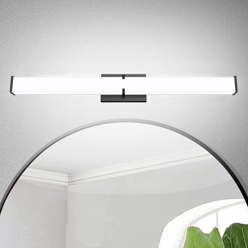 Image of Bathroom Lighting Fixtures Over Mirror: ETL Certified 24 Inch Black Modern LED Vanity Lights 5000K Cool White IP44 - Dimmable Vanity Light Bar 2500LM with Clear Shade - Bathroom Light Fixtures