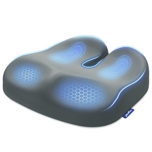 ZIKEE Ergonomic Seat Cushion with Thigh Relief Slope, Office Chair Cushion with Premium Memory Foam for Car, Home, U-Shaped Design Alleviates Hip, Tailbone Pain, Anti-Slip Sciatica Pain Relief (Gray)