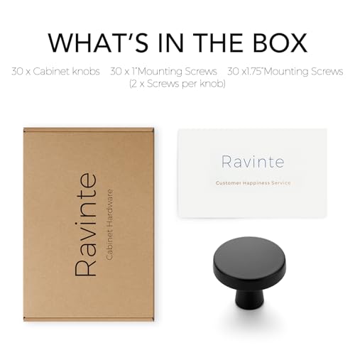 Image of Ravinte 30 Pack Single Hole Matte Black Cabinet Knobs Kitchen Cabinet Handles Solid Drawer Pulls Kitchen Cupboard Hardware Flat Black Knobs Round Drawer Handles
