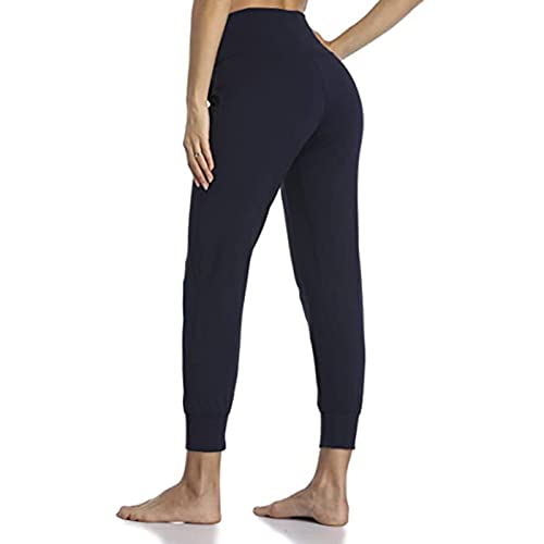 Styesh Women Capri Yoga Pants Fashion Bound Feet High Waist Cropped Pants Casual Sports Workout Pants With Pockets Navy #TOP3