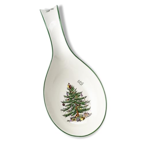 Spode Christmas Tree Spoon Rest, 12-Inch Festive Cooking Utensil Rest, Christmas Spatula & Ladle Holder for Kitchen Countertop, Fine Earthenware, Dishwasher Safe Holiday Kitchen Accessory