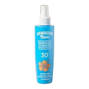 Hawaiian Tropic Weightless Hydration Water Mist for Body SPF 30, 5.2Fl Oz | Hawaiian Tropic Body Spray Sunscreen Mist, Water Based SPF 30, Non-Aerosol Sunscreen Spray, 5.2Fl Oz