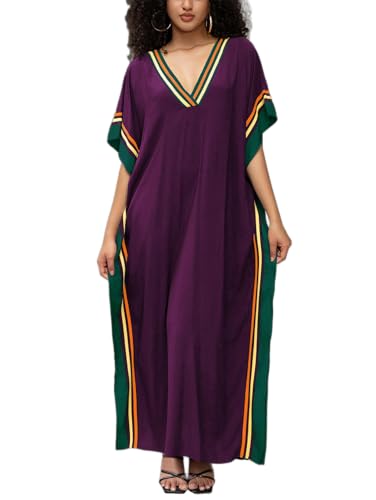 Image of KECVOT Kaftan Dresses for Women V-Neck Print Swimsuit Cover Up Plus Size Beach Caftan Lounge Dress