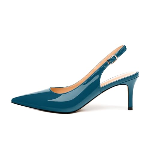 Women's Slingback Pumps, Pointed Toe Buckle Mid Stiletto Heel, Fashion Solid Patent High Heel Shoes for Women2