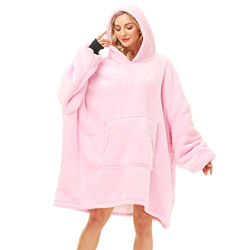 Kipswiza Oversized Blanket Hoodie with Deep Pockets,Long Sleeves, Hood, Hoodie Blanket Sweatshirt, One Size,Soft Comfy Wearable Blanket for Adults Men or Women,Teenagers Kids(Pink)