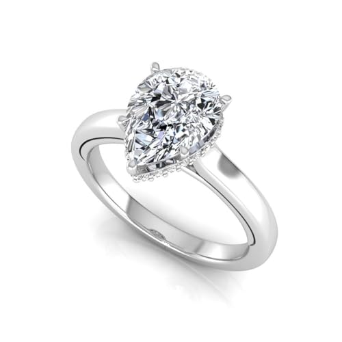 IGI Certified 2.15 Carat Pear Lab Grown Diamond (E,VS1) 14K Gold Hidden Halo Solitaire Engagement Wedding Ring For Women