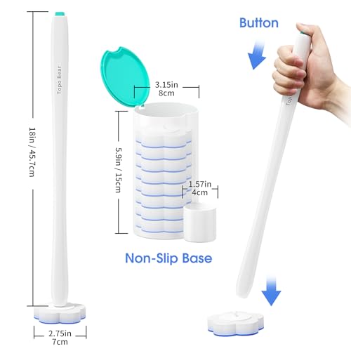 Image of Topo Bear Toilet Bowl Brush with 40 Refills, Toilet Wand Cleaning System (Green)