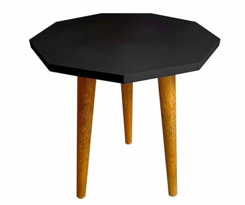 Image of Furniture Cafe Octagon Accent Side Table - Modern Geometric End Table with Solid Wood Legs for Living Room, Bedroom, Balcony & Office (White Top)