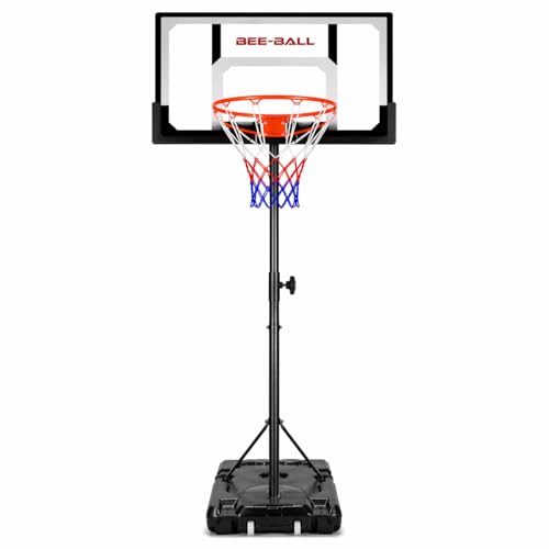 Bee-Ball Portable Basketball Hoop & Stand (up to 10ft) | Full NBA Height | Shatter-Resistant Backboard | Outdoor Free Standing System for All Ages (Transparent 3.3ft-10ft (1.01m - 3.05m))