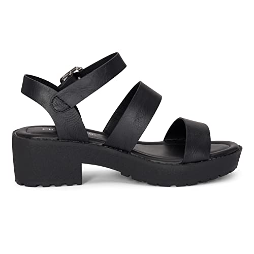 Chariot & Co -Credit(IIS)- Girls/Little Kids/Children Open Toe Strappy Two Band Double Strap Ankle Buckle Platform Lug Sole Chunky Block 1.75" Heel Sandals3