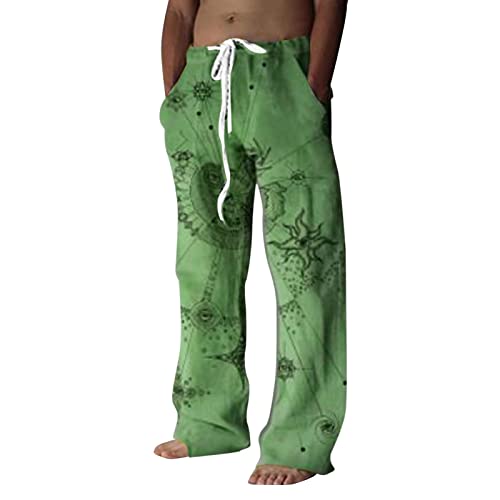 DPPA Mens Casual Linen Pants Loose Fit Straight Leg Sweatpants for Men Jogger Sweatpant Drawstring Long Pants Trousers, Green-l, 3X-Large