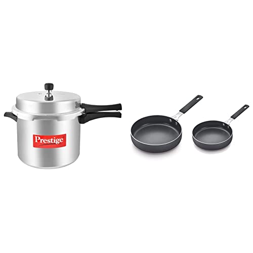 Image of Prestige Popular Aluminium Pressure Cooker, 10L + Omega Aluminium Pan Set, 2-Pieces, Black