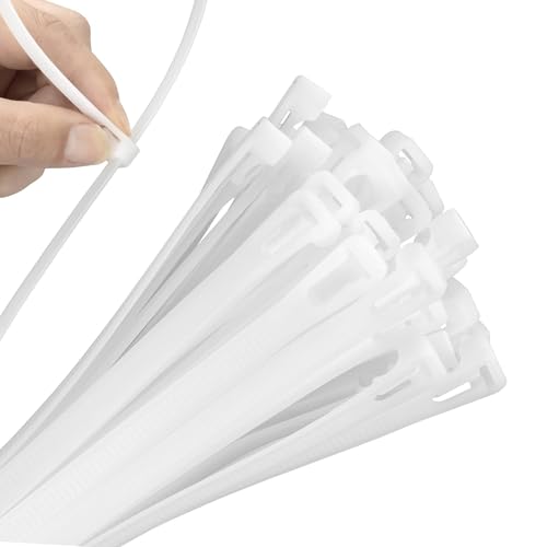 Image of Hian Reusable Nylon Zip Ties for Home, Office, and Outdoor Use - Adjustable, Strong, and Durable Cable Organizers for DIY Projects and Cable Management (White, 6-Inch, Pack of 100)
