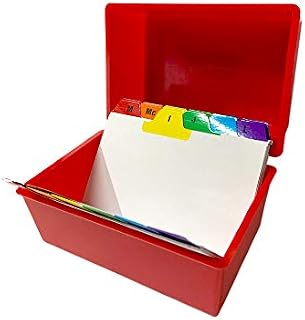 Indigo® Office Index Record Card Box Filing Box with Coloured Guide Record Cards - RED (8" x 5")