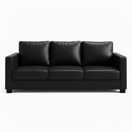Image of FURNY Haster 3 Seater Leatherette Sofa (Black) Premium Finish | Durable & Comfortable | Ideal for Living Room