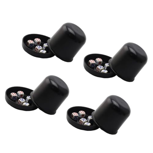 CVUTOVO 4 Juegos de Cubiletes de Dados Negros con Base Gruesa Resistentes a Roturas, Copa Antitrampas Transparente con 5 Dados para Juego Divertido en Bar y Ktv