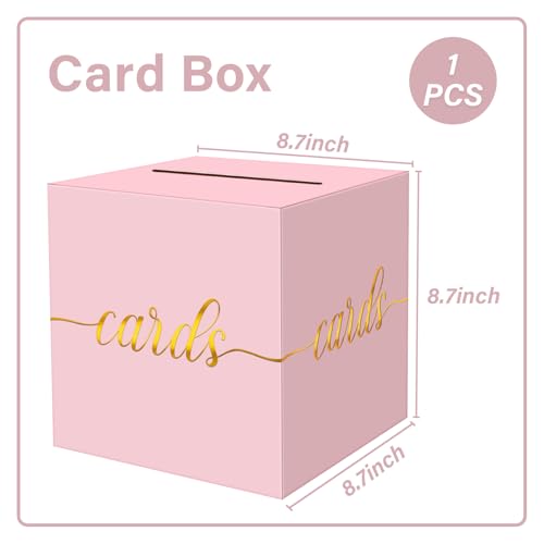 Image of 1 Pack Light Pink and Gold Foil Card Box for Party, 8.7 inch Pink Money Box for Birthday, Wedding, Baby Shower, Retirement, Anniversary, Bridal Shower, Raffle Ticket