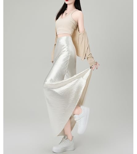 Womens Fashion Hip Skirt Satin Elegant Slim Fit Flowing Hem Casual Thin Elastic High Waist Long Fishtail Skirt2