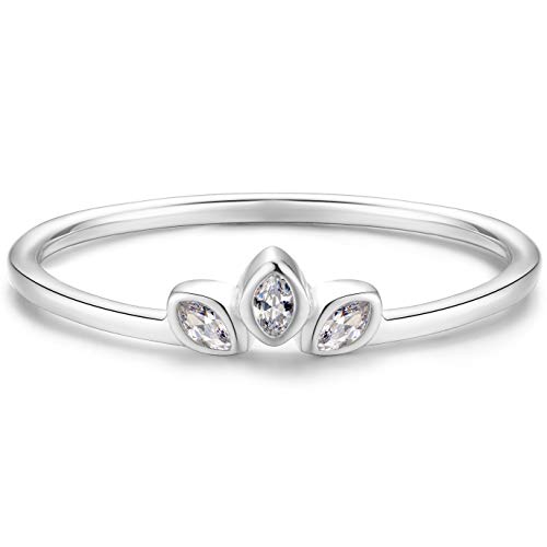 Blossom & Hue Milgrain Ring [Dainty Stackable Eternity CZ/Cubic Zirconia] - Premium Marquise Band [Size 7] Made of .925 Sterling Silver - Three Stone Vintage Art Deco Stacking Jewelry