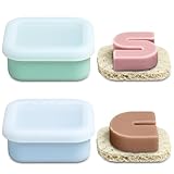 OTHIX 2 Pack Leakproof Silicone Travel Soap Case, Small Bar Soap Holder Container with Drainage Layer & Mini Portable Soap Dish Fits for Dove＆ Kitsch Shampoo Bar, Gym, Camping (Baby Blue & Sage Green)