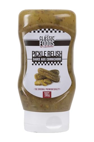 Classic Foods of America Pickle Relish 330 g - Condimento Dulce Acídulado con Pepinillos Dulces y Crujientes, ideal para perros calientes, hamburguesas, bagels y parrilla