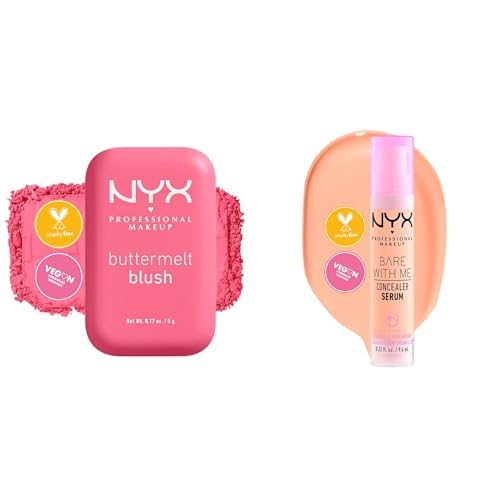 Nyx Professional Makeup - Kit de Mar de Regil: Rubor Cremoso en polvo Buttermelt Blush tono For the Butta + Suero Corrector hidratante Bare With Me Sérum tono Vainilla. Fórmula vegana.