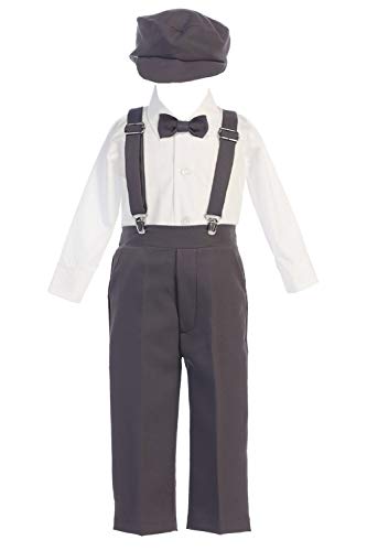 Image of Pink Princess Suspenders Pants Set - Toddler Wedding Outfit Boy - Baby Boy Formal Outfits - Easter Church Dress Clothes Tie