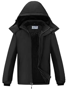 OutPro Herren Skijacke Winterjacke Warme FleecejackeWasserdicht Winddicht Funktions Baumwolljacke Winterjacke Outdoor WandernTibetisch schwarz, 