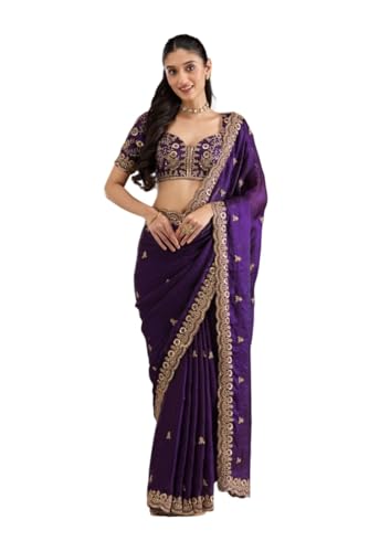 Image of Premium Butti work Saree with Heavy Embroidery & Sequin Work | Wedding Party Festive Designer Saree with Unstitched Embroidered Blouse Piece for Women
