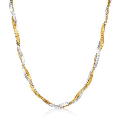 TENTMENTISE Two-Tone Necklace Snake Bone Chain Gold And Silver Chain Stainless Steel Necklace