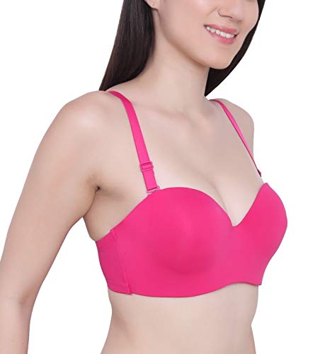 Image of GLAMORAS Women Cotton Nylon Spandex Heavily Padded Underwire Seamless Strapless Bra with Detachable Multi-Way Straps, Size - 34, B-Cup, Pink