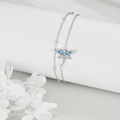 Image of TIGER RIDER Dragonfly Anklet Sterling Silver Dragonfly Gifts Jewelry for Women with Crystal Birthday Anniversary