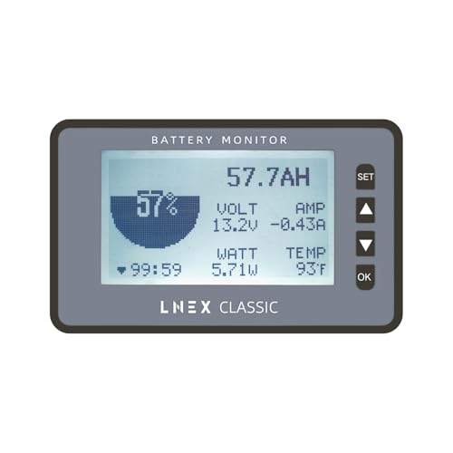 LNEX 500A Battery Monitor with Shunt, 3' Backlight Screen RV Monitor with Programmable Alarm for 8-120V Lifepo4, Lithium, Gel, Flooded Battery