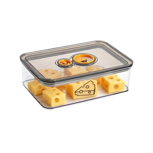Hynorian Käsedose Kühlschrank 1250ml Luftdichte Käsebox aus PP mit Deckel und Datumsanzeige Stapelbar für Käse Wurst und Schinken Aufbewahrung Grau