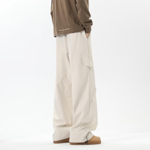 Seidarise Men's Black Cargo Wide - Leg Pants, Adjustable Drawstring Waist, Trendy Loose Fit Trousers3