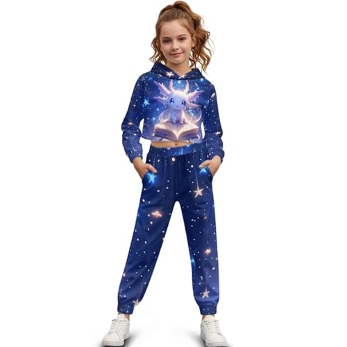 WELLFLYHOM Girls Clothes Set 4-13 2 Pcs Pullover Cropped Hoodie and Pants Set Long Sleeve Hoodie Sweatshirt and Jogger Pant
