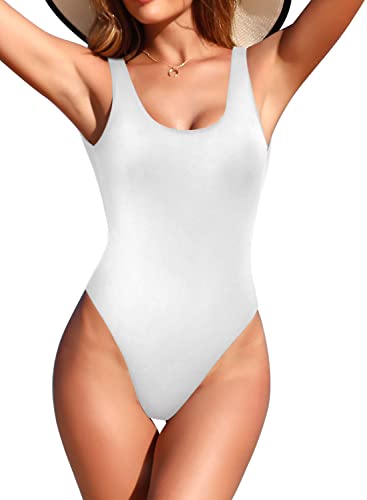 SHEKINI Women's One Piece Swimsuits High Cut Low Back Sexy Beach Swimwear Vintage Wrap Over Bathing Suit White