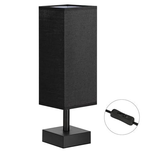 Image of aooshine Small Bedside Table Lamp for Bedroom - Square Black Fabric Shade | Inline Rocker Switch, Corded Electric, Bulb Not Included, 12.8 inch Mini Table Lamp for Nightstand, Desk, Dorm, Office