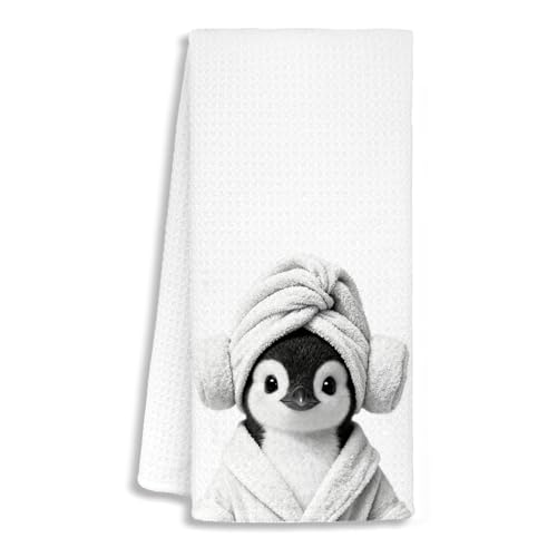 SJDFCSA Funny Penguin Bathroom Hand Towels, Penguin Gifts for Women, Gifts for Animal Lovers, Black and White Animal Decorative Hand Towels for Bathroom Decor, 16x24 Inch