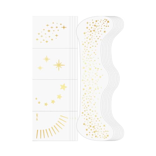 LOPHE Tatuajes de Pecas con Purpurina, 12 Unidades Tatuajes Temporales Pecas para Cara, Pegatinas de Pecas Faciales para Maquillaje Brillantes, Cosplay, Halloween Fiestas, Navidad (5 Estilos - Dorado)